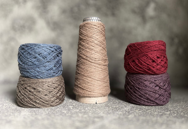 Sutherland Courie: a plaid scarf kit for knitting in June Cashmere's 100% camel yarn