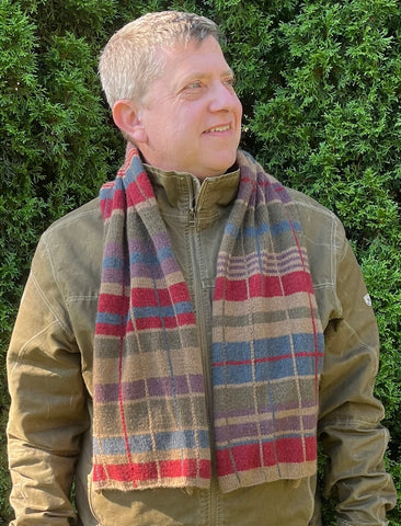 Sutherland Courie: a plaid scarf kit for knitting in June Cashmere's 100% camel yarn