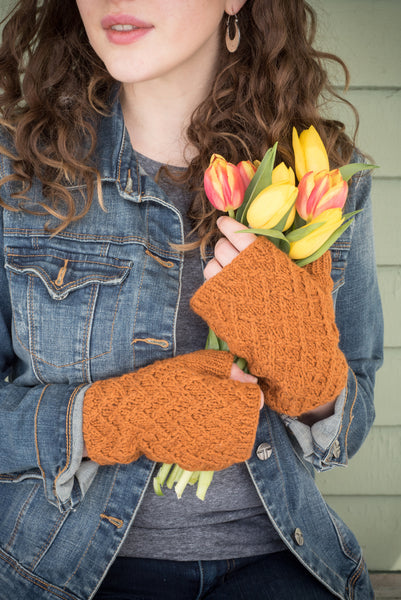 June Cashmere, mitts pattern, fingerless gloves pattern, 100% cashmere, DK weight yarn, Gale Zucker