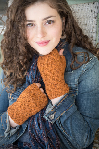 June Cashmere, mitts pattern, fingerless gloves pattern, 100% cashmere, DK weight yarn, Gale Zucker